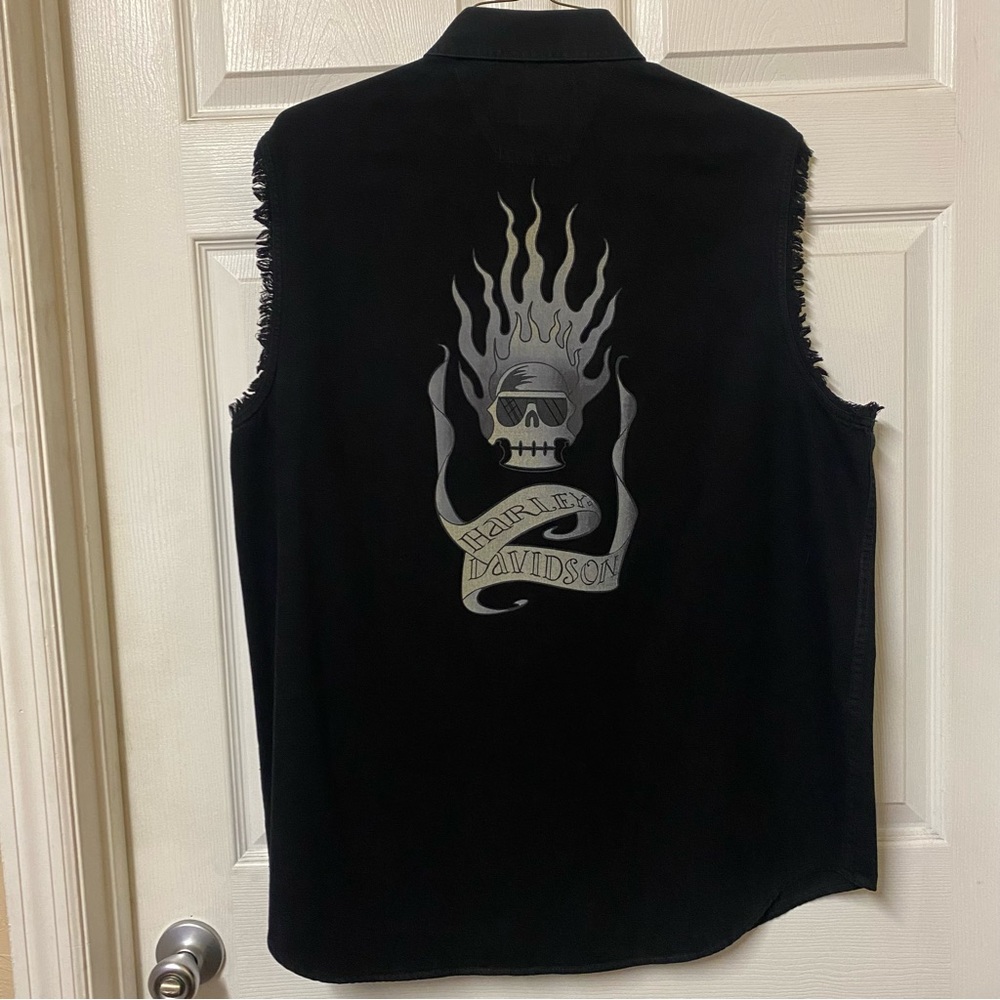Harley Davidson Vest Mens Black Button Up Motorcycle Biker Rider Skull